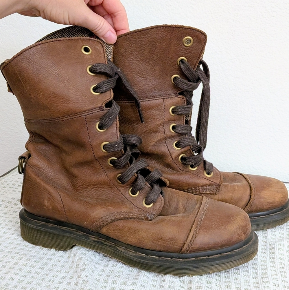 Dr. Martens Aimilita Distressed Brown Leather Lace-Up Leather Boots US 10